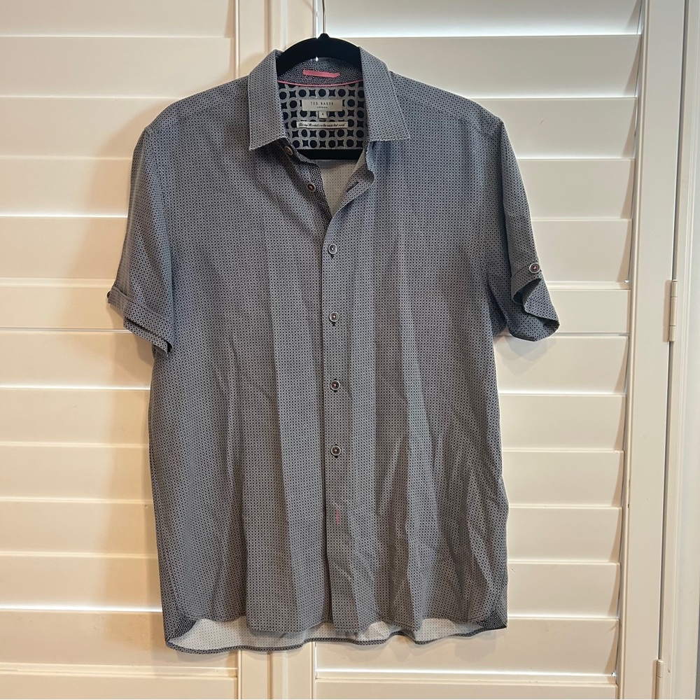 Ted Baker London Short Sleeved Button Down Shirt Grey Multi Size 40